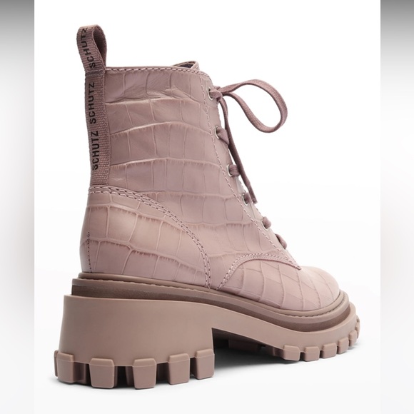 SCHUTZ Orly Croc-Print Lug-Sole Combat Boots - Picture 3 of 3